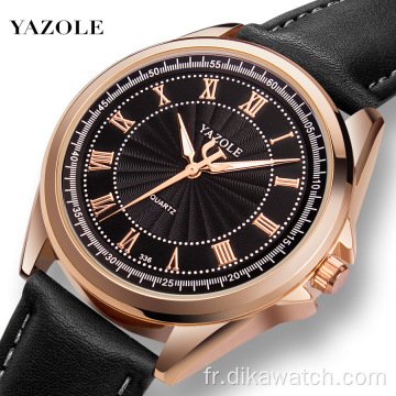 YAZOLE offre spéciale marque montres à Quartz avec bande en cuir cadran en toile romaine classique montre-bracelet décontractée montre-bracelet lumineuse pour hommes